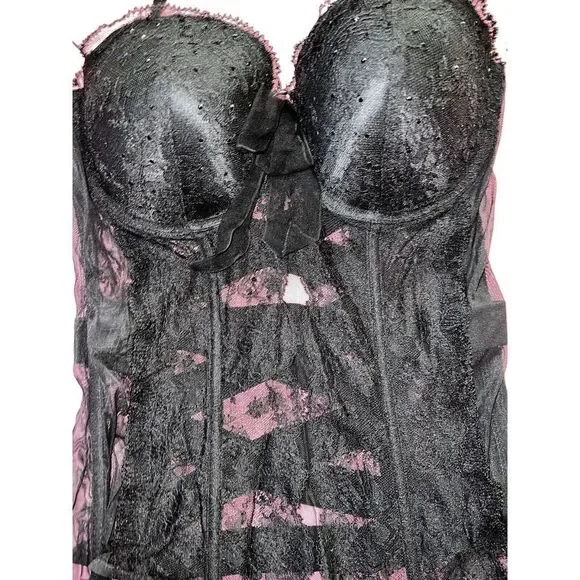 Victoria's Secret DESIGNER COLLECTION 34C,36C CORSET bustier panty BLACK crystal